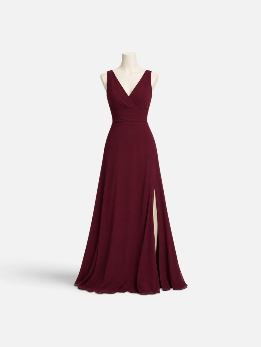 David's Bridal Long Chiffon Surplice Tank Gown F19831 Wine